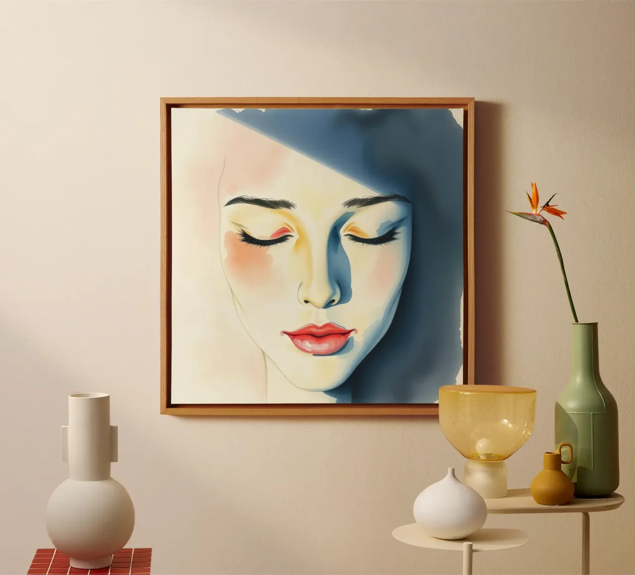 Artistic depiction of a female face with soft features canvas by DesignDoodle