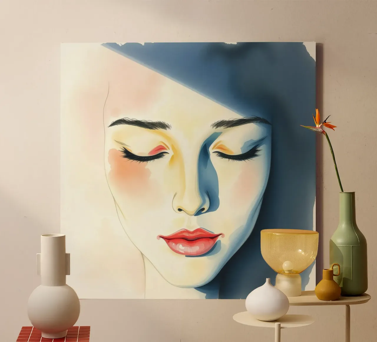 Artistic depiction of a female face with soft features canvas by DesignDoodle