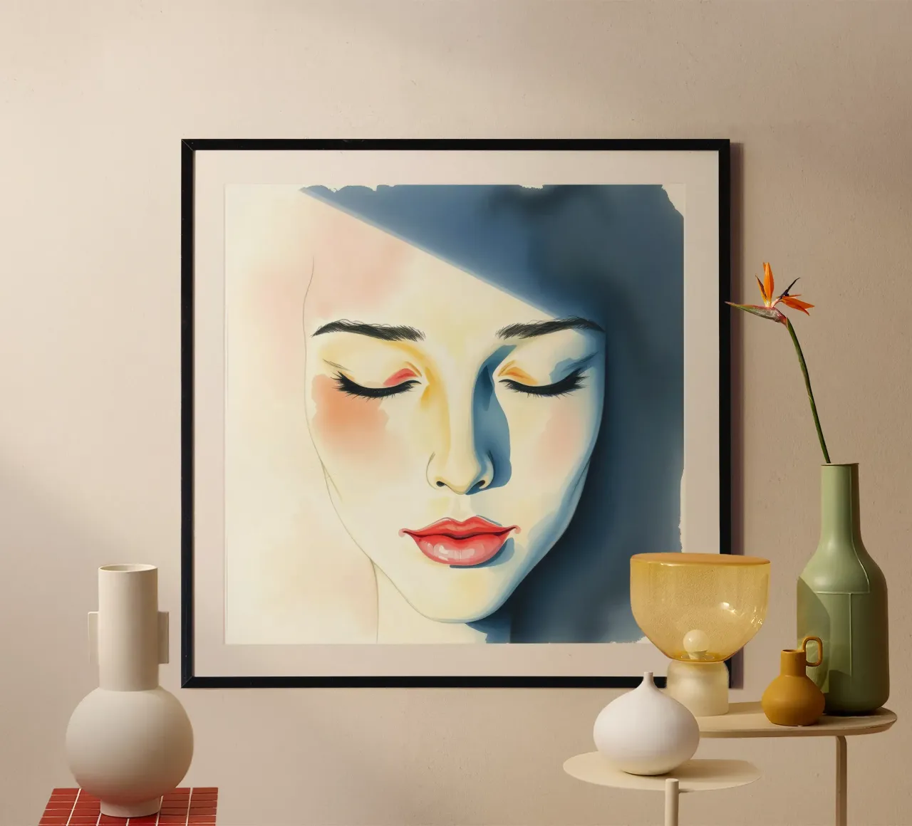 Artistic depiction of a female face with soft features hahnemühle by DesignDoodle