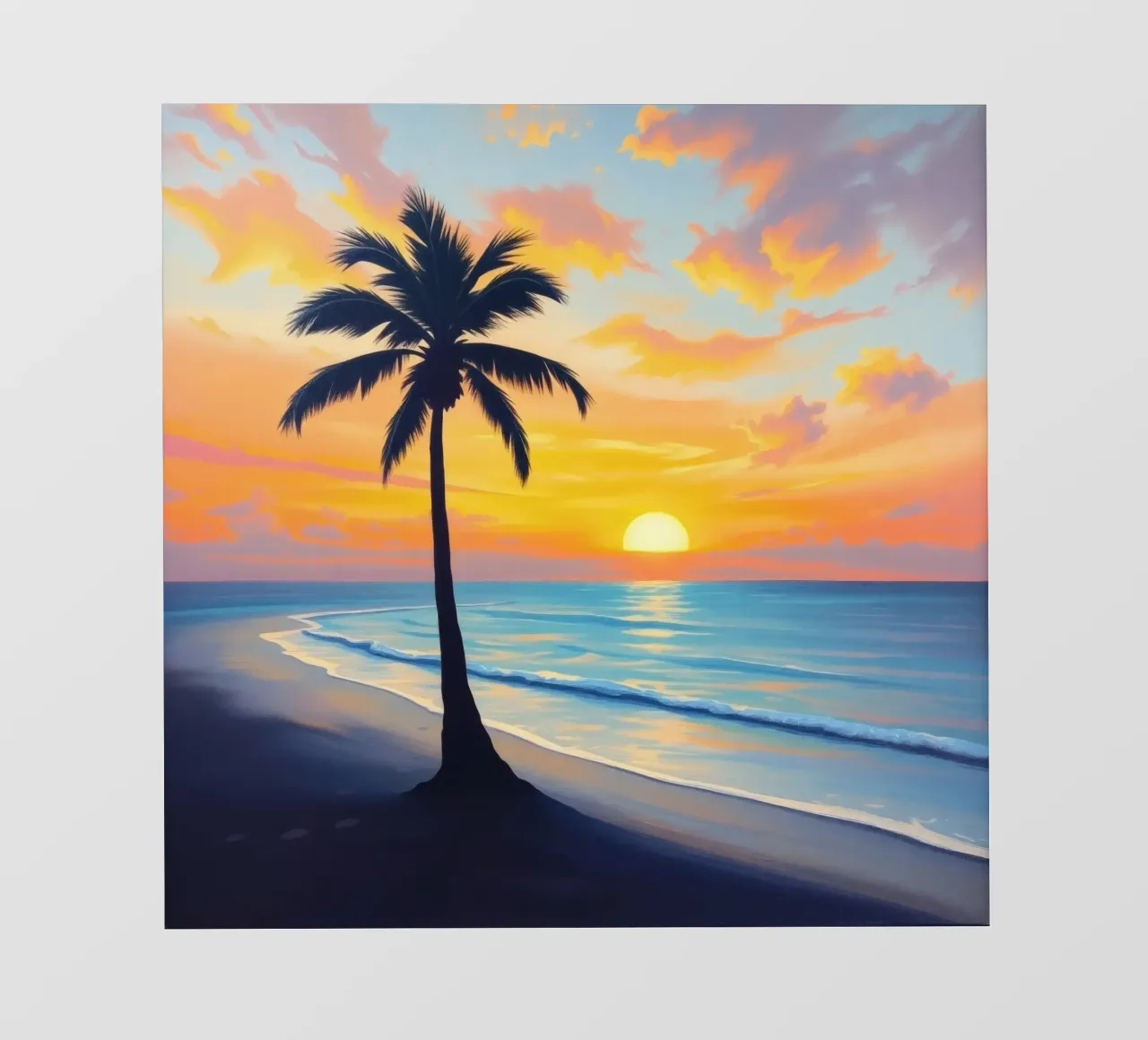 Tramonto sull'oceano con una palma solitaria sulla spiaggia pellicola backlit da DesignDoodle