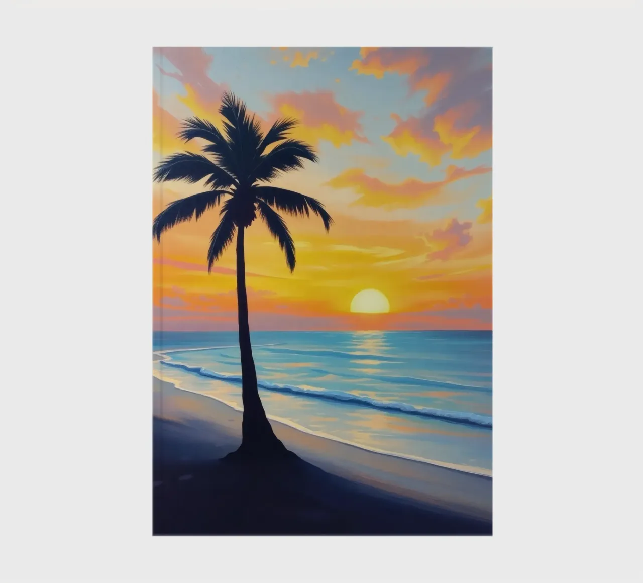 Sunset over the ocean with a lone palm tree on a beach notebook by DesignDoodle