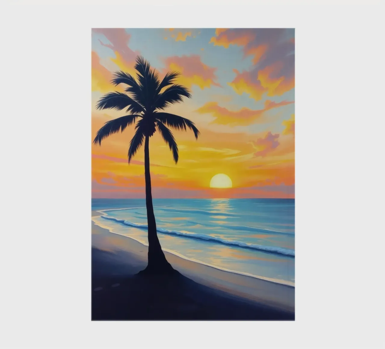 Sunset over the ocean with a lone palm tree on a beach notebook by DesignDoodle