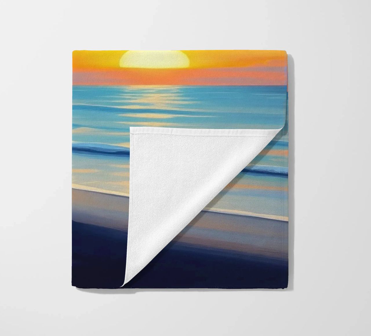 Tramonto sull'oceano con una palma solitaria sulla spiaggia telo mare da DesignDoodle