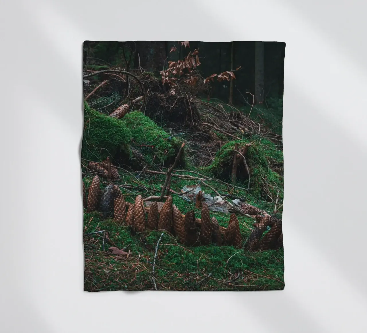 Small structure made of moss and pine cones in the Thuringian Forest fleece blanket by Marcus Beckert | Fotografie