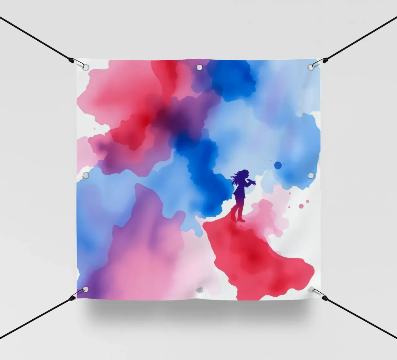 Silhouette colorata di una donna che suona uno strumento telo in pvc da DesignDoodle