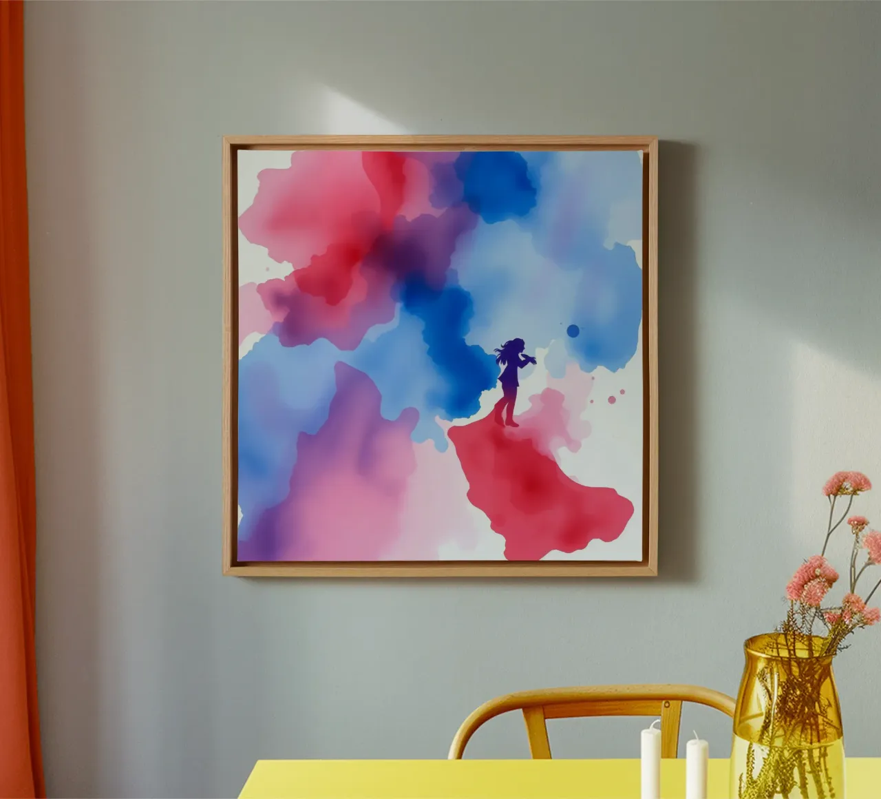 Silueta colorida de una mujer tocando un instrumento lienzo de DesignDoodle
