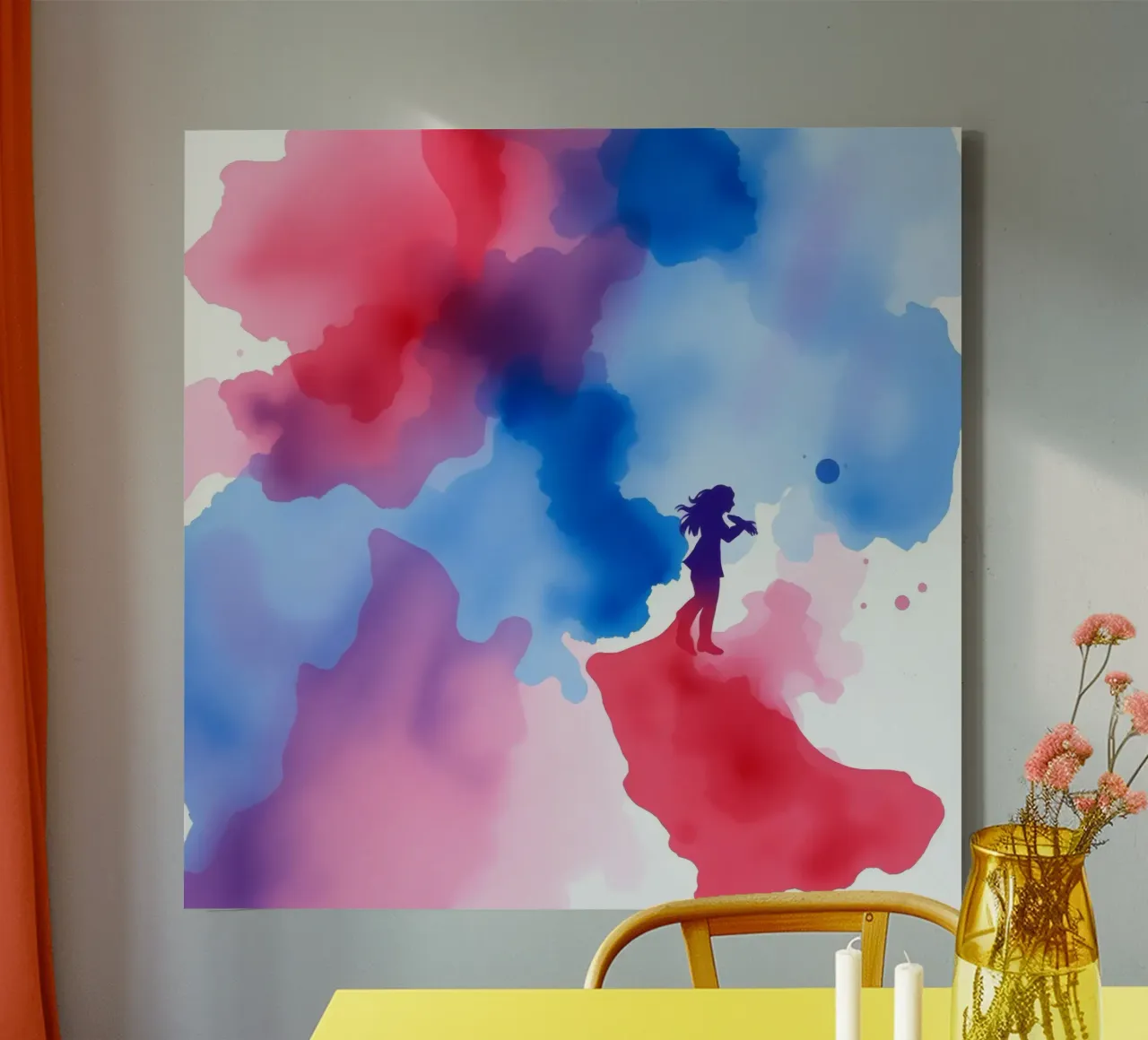 Silueta colorida de una mujer tocando un instrumento lienzo de DesignDoodle