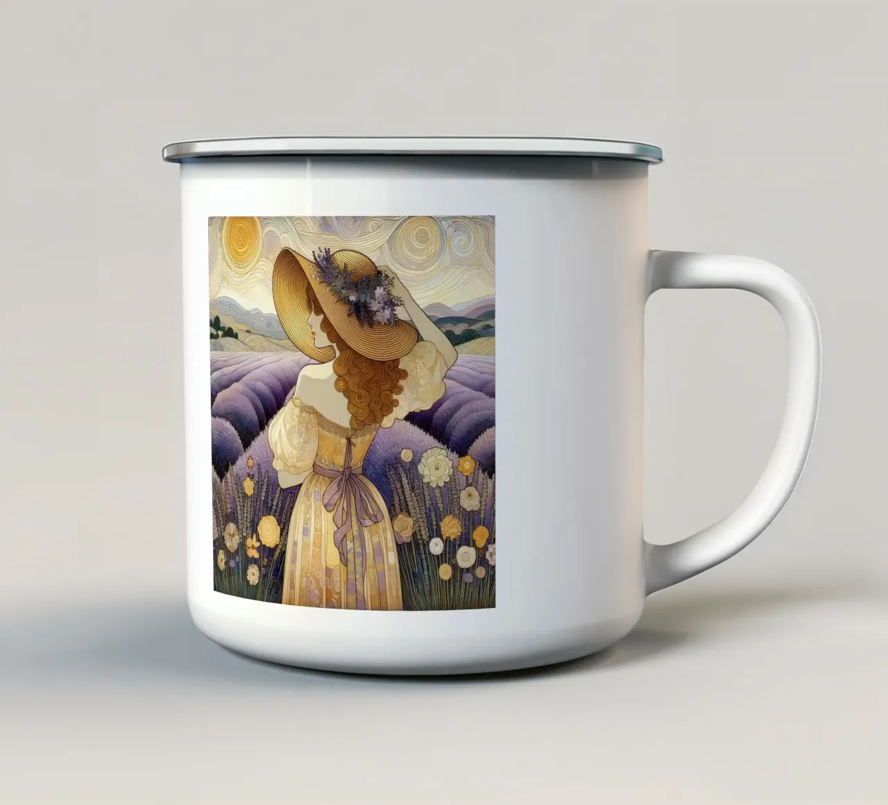 Campo di lavanda tazza in smalto da Art-Nouveau-Dsg