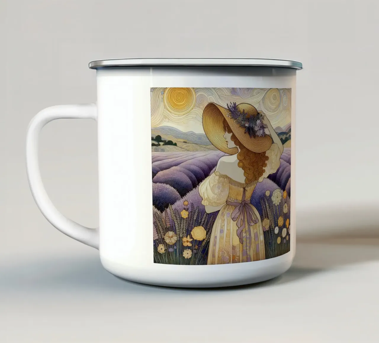 Campo di lavanda tazza in smalto da Art-Nouveau-Dsg