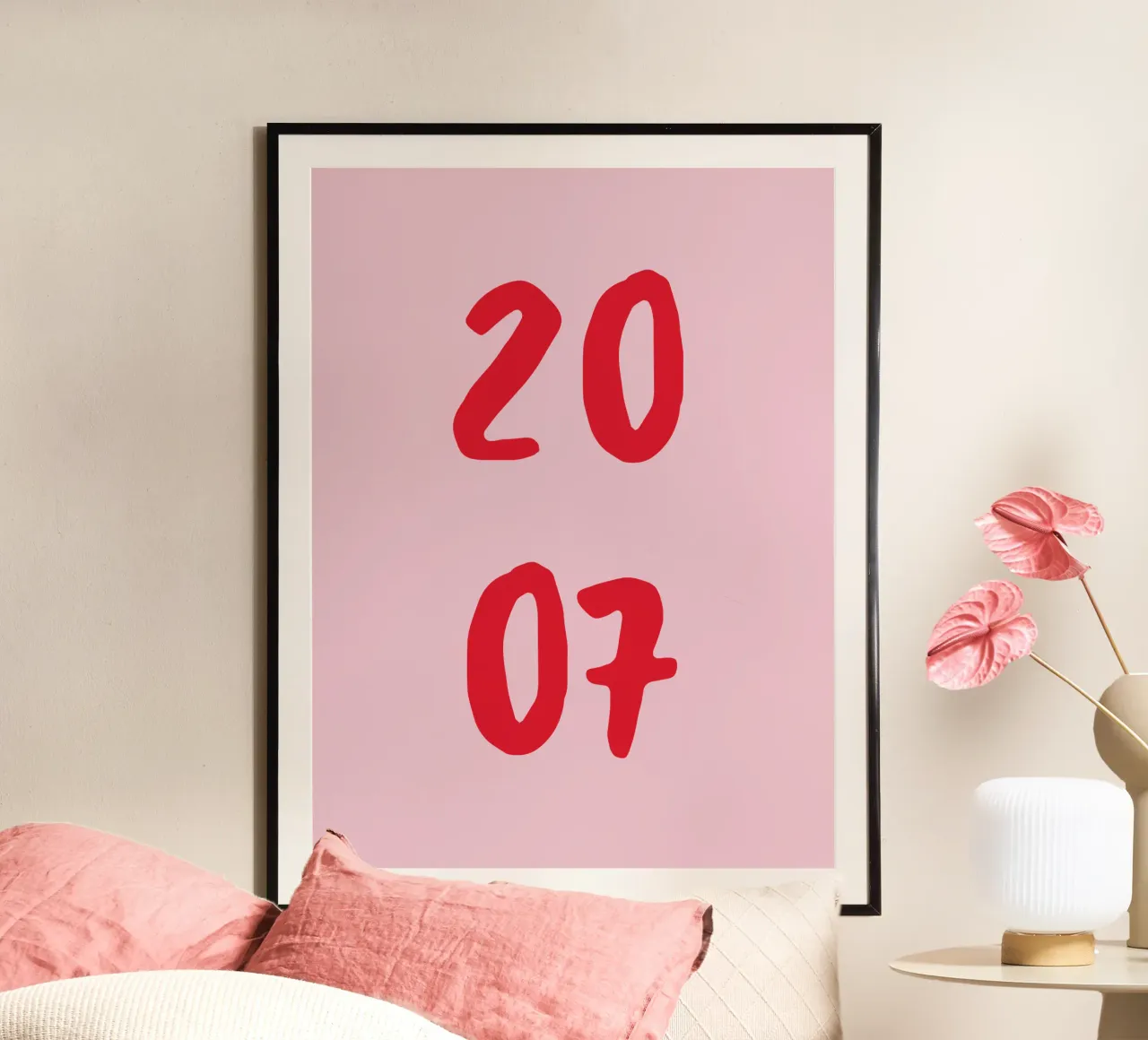 Geburtstag Geburtsjahr Rosa Rot poster con telaio in plastica da WORTSPIEL