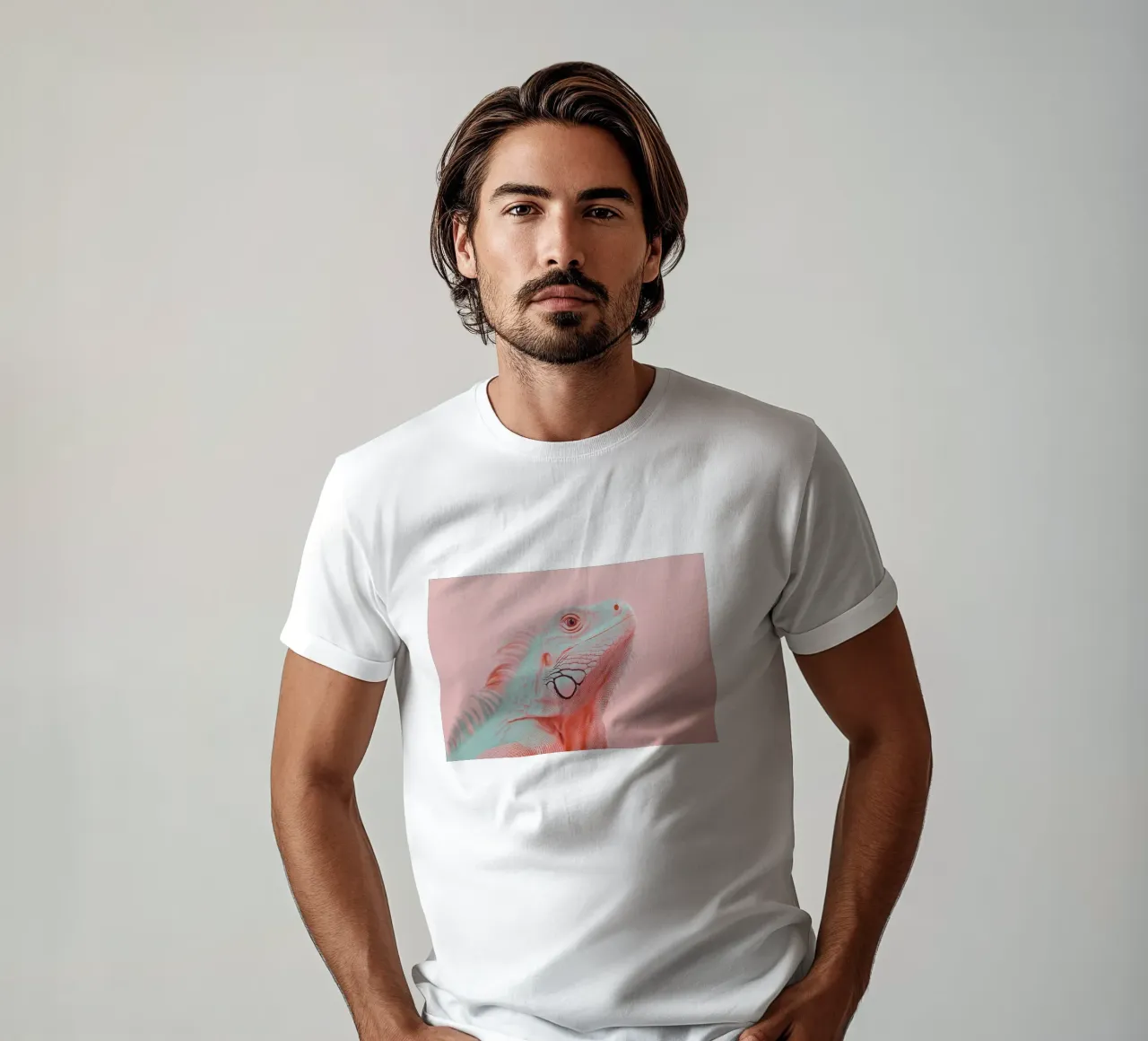 Pink iguana portrait t-shirt by Carinaprint
