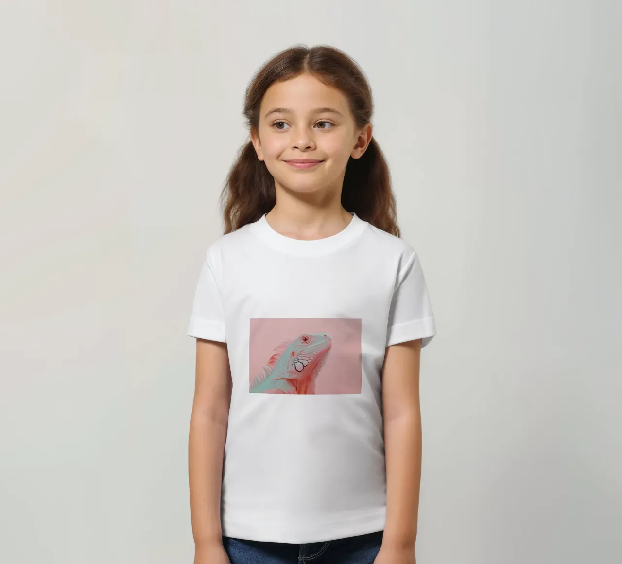 Pink iguana portrait kids t-shirt by Carinaprint