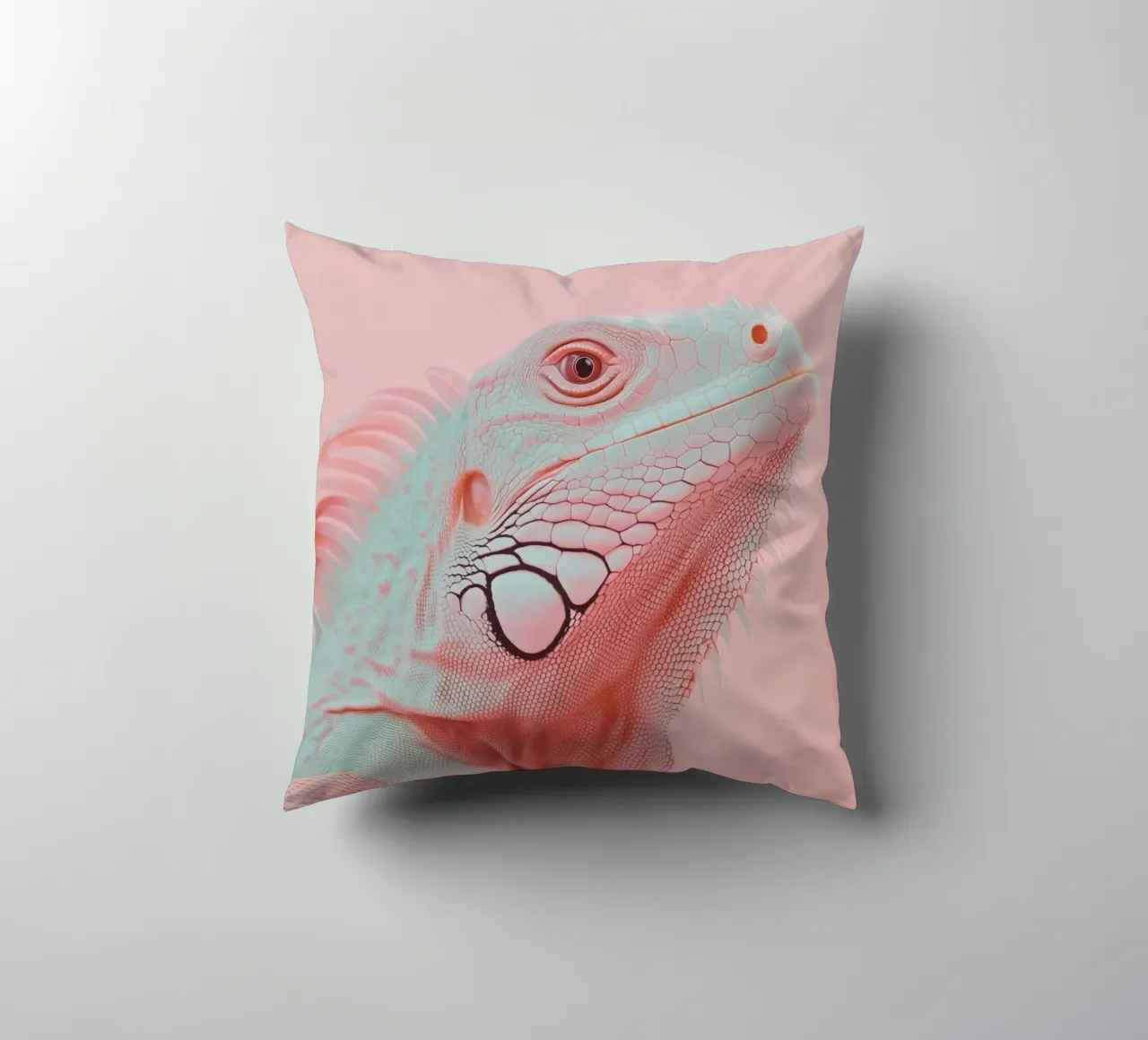 Pink iguana portrait decorative cushion by Carinaprint