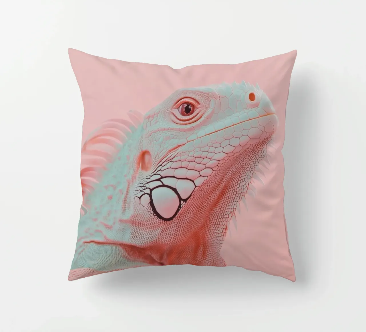 Pink iguana portrait decorative cushion by Carinaprint