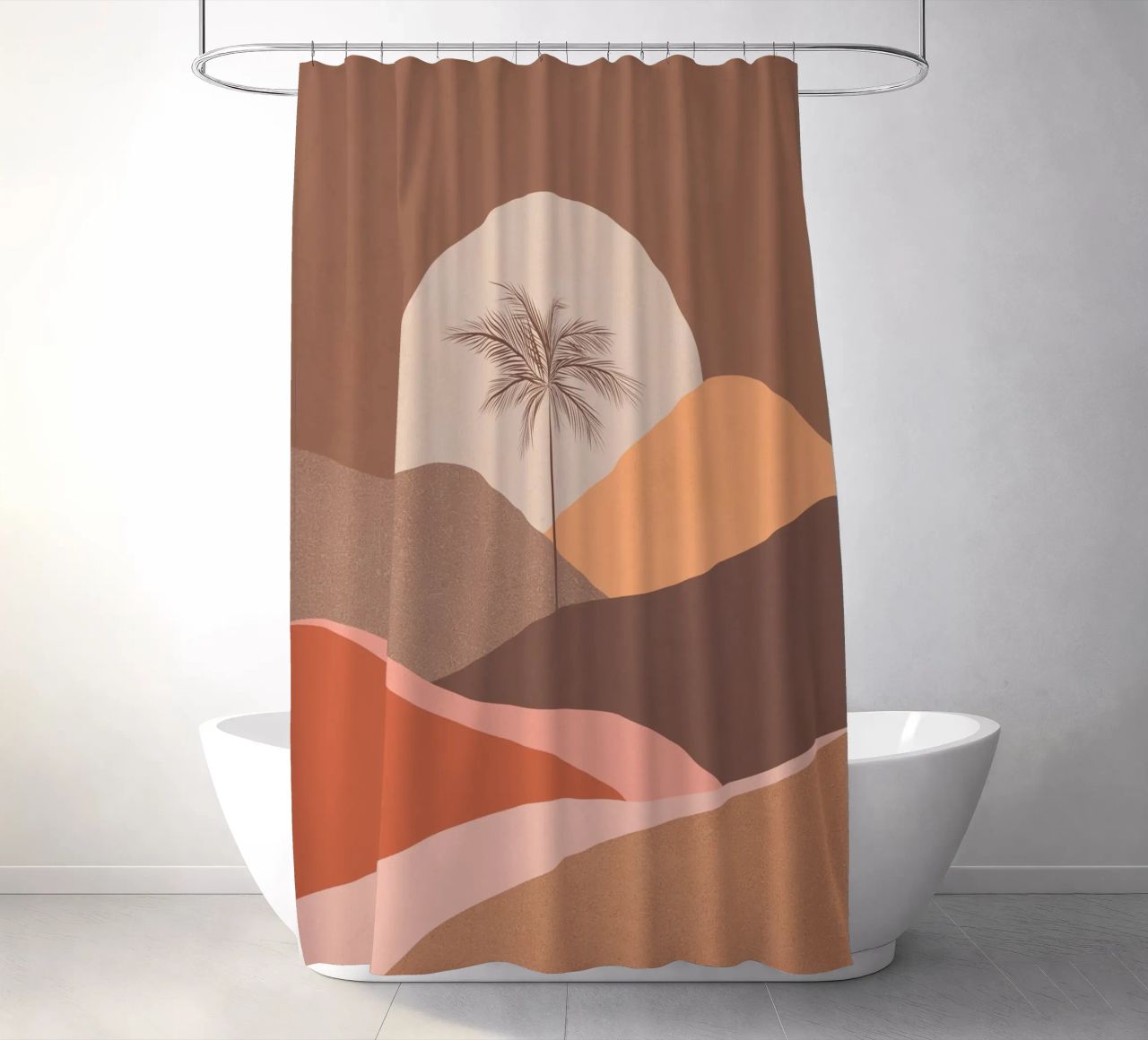 Tropischer Palmen-Sonnenuntergang - Mokka-Mousse Duschvorhang von Dominique Vari