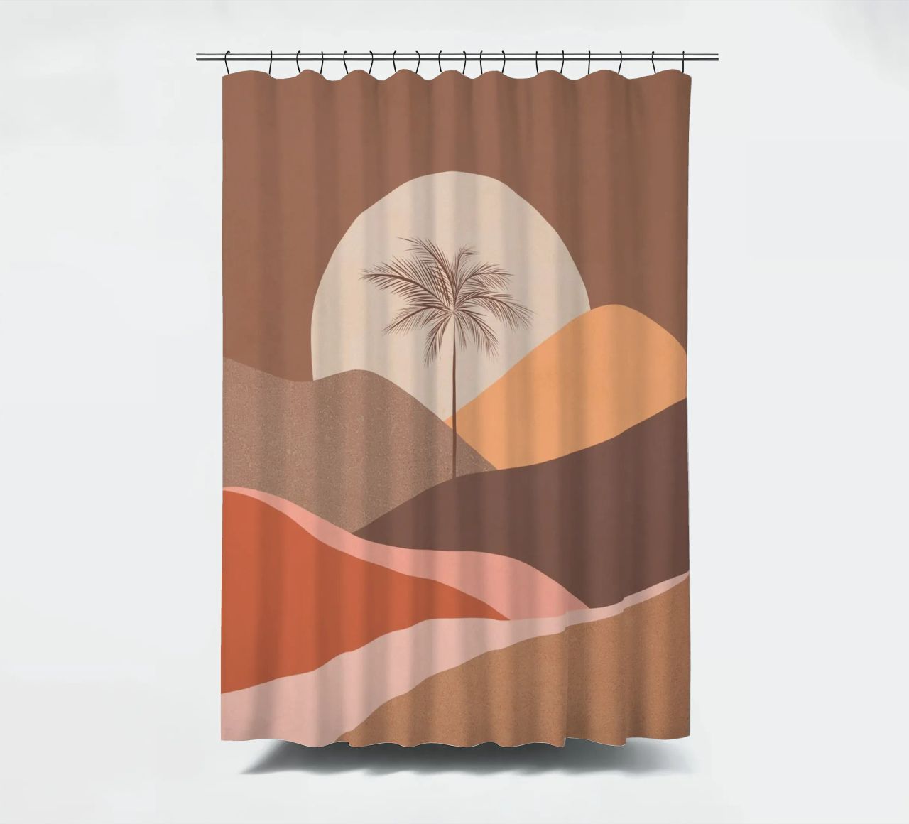 Tropischer Palmen-Sonnenuntergang - Mokka-Mousse Duschvorhang von Dominique Vari