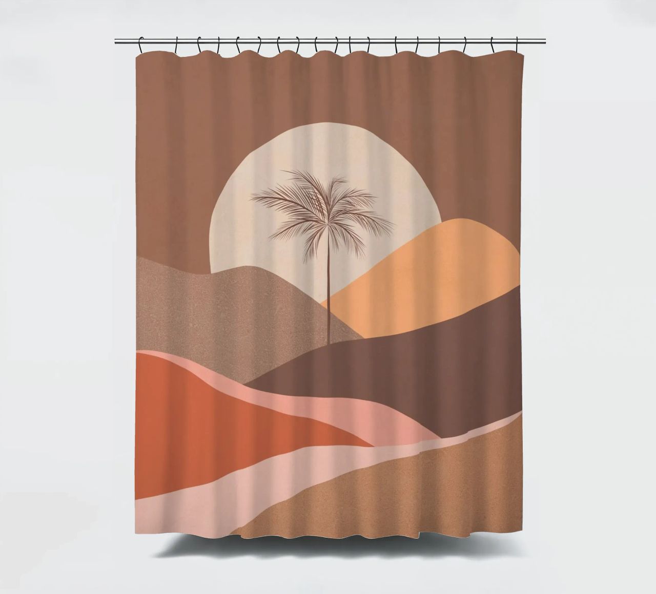 Tropischer Palmen-Sonnenuntergang - Mokka-Mousse Duschvorhang von Dominique Vari