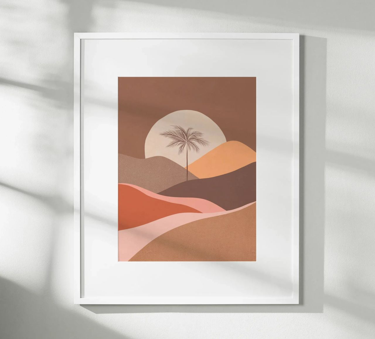 Tropischer Palmen-Sonnenuntergang - Mokka-Mousse Poster von Dominique Vari