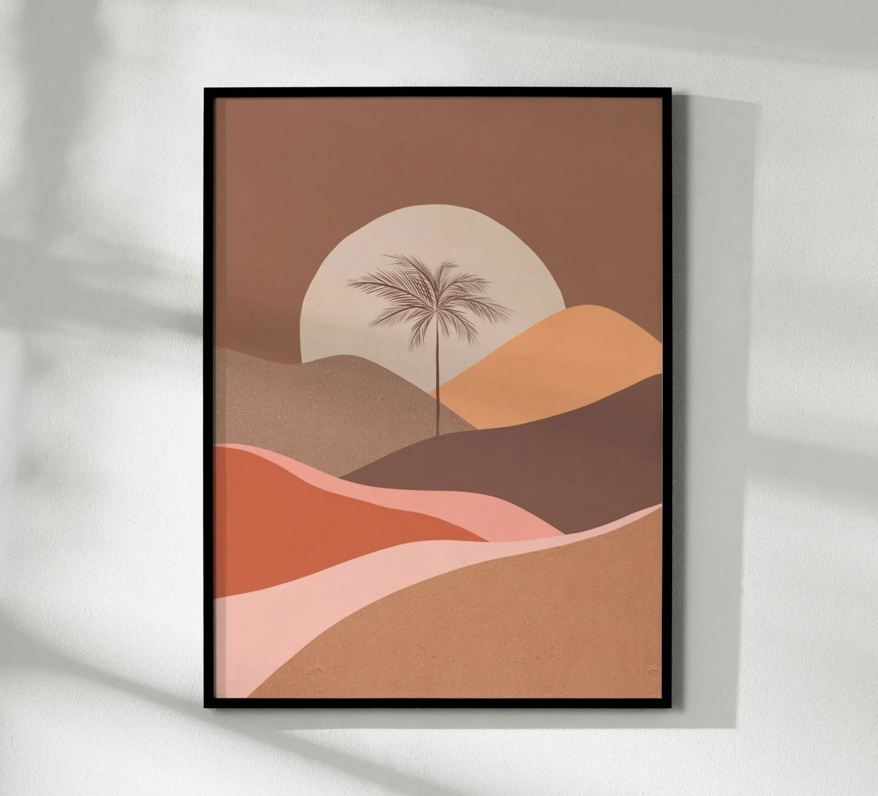 Tropischer Palmen-Sonnenuntergang - Mokka-Mousse Poster von Dominique Vari