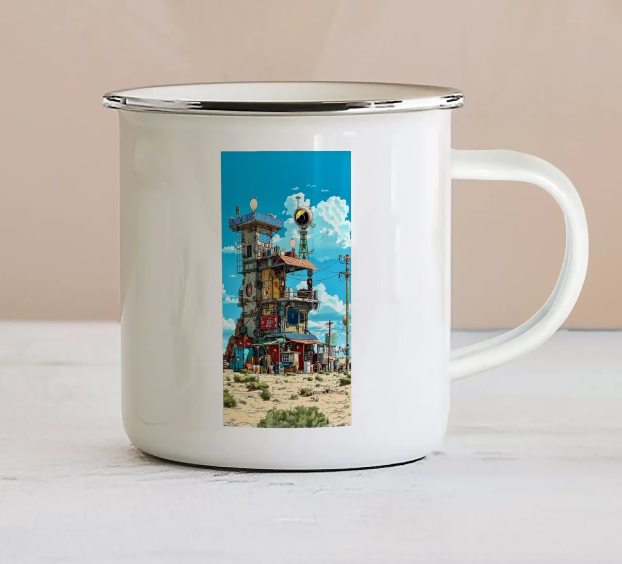 paesaggio casa spiaggia wallart tazza in smalto da Manh beo