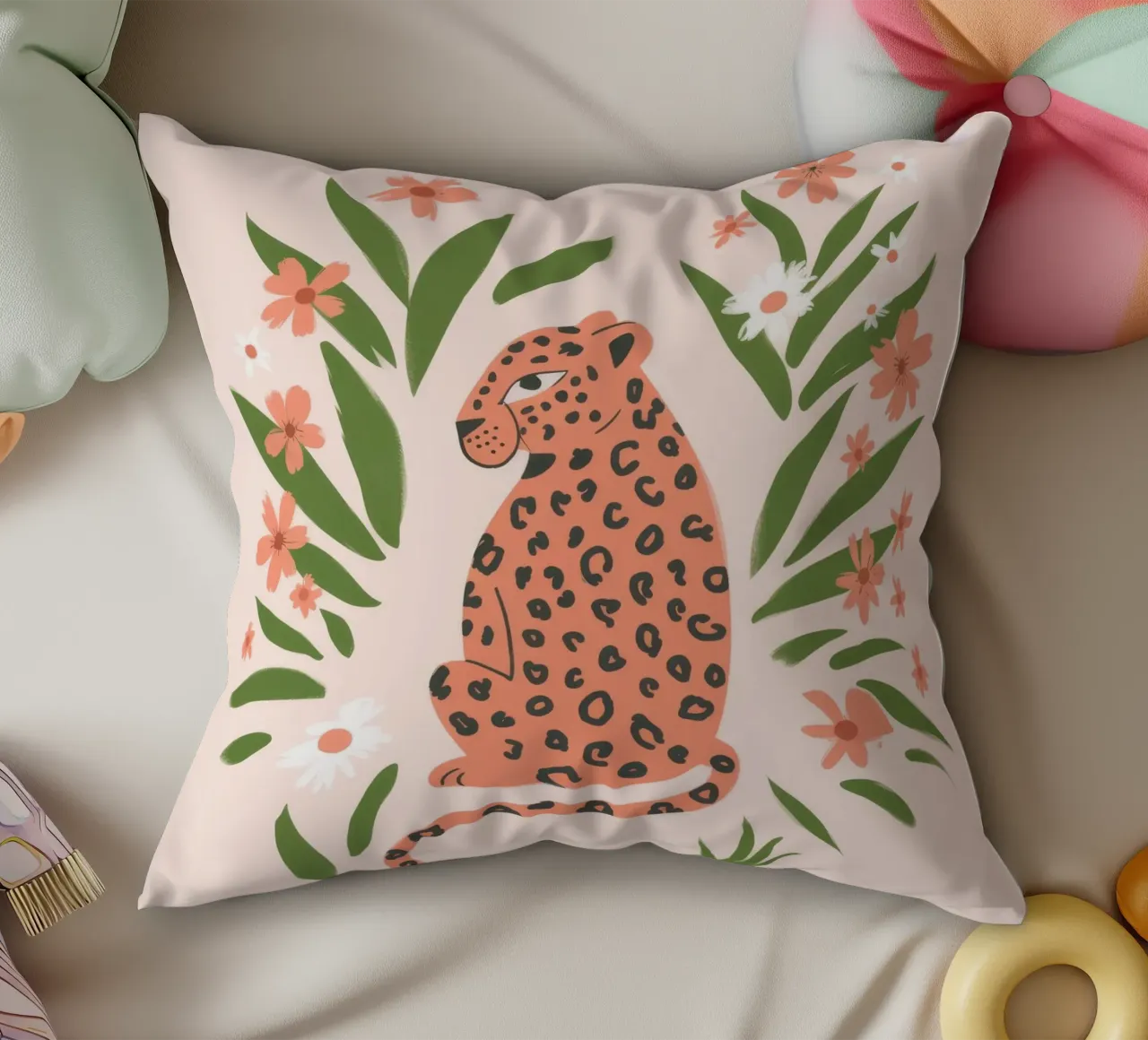 Floral Leopard decorative cushion by Artie Shifa