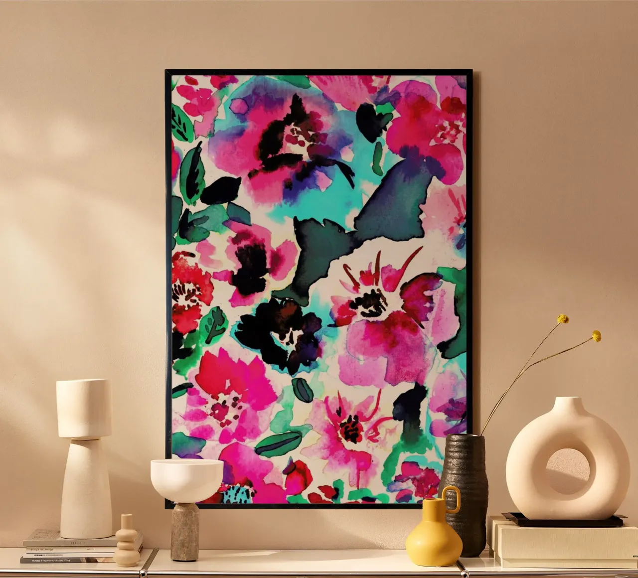 Zoe Floral Pink poster con telaio in plastica da Amy Sia