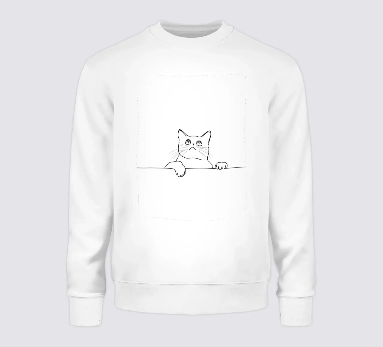 Dibujo lineal minimalista de un gato mirando a la pared sudadera de Viv Line Art