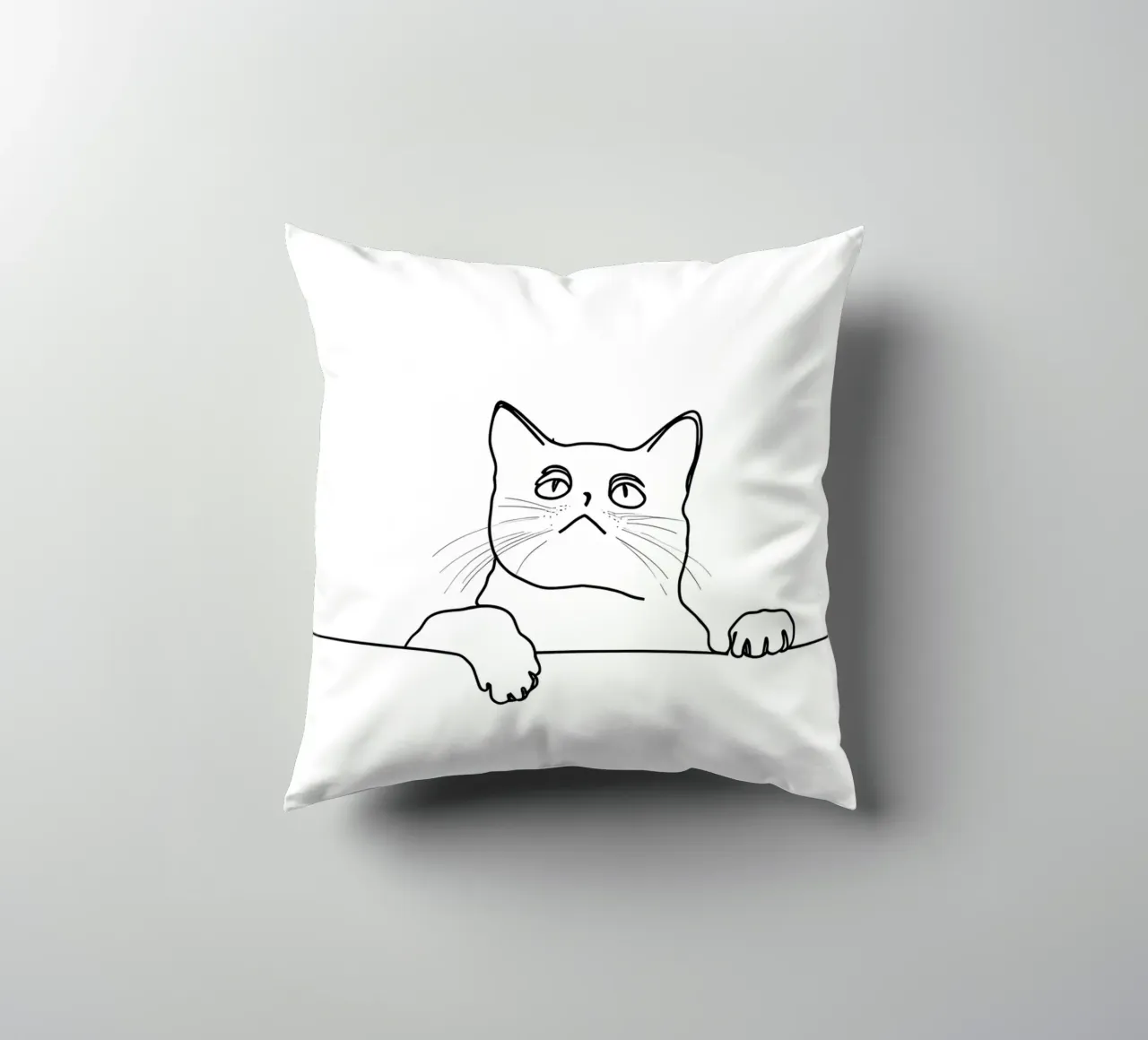 Minimalist Line Drawing of a Cat Looking at the Wall decorative cushion by Viv Line Art