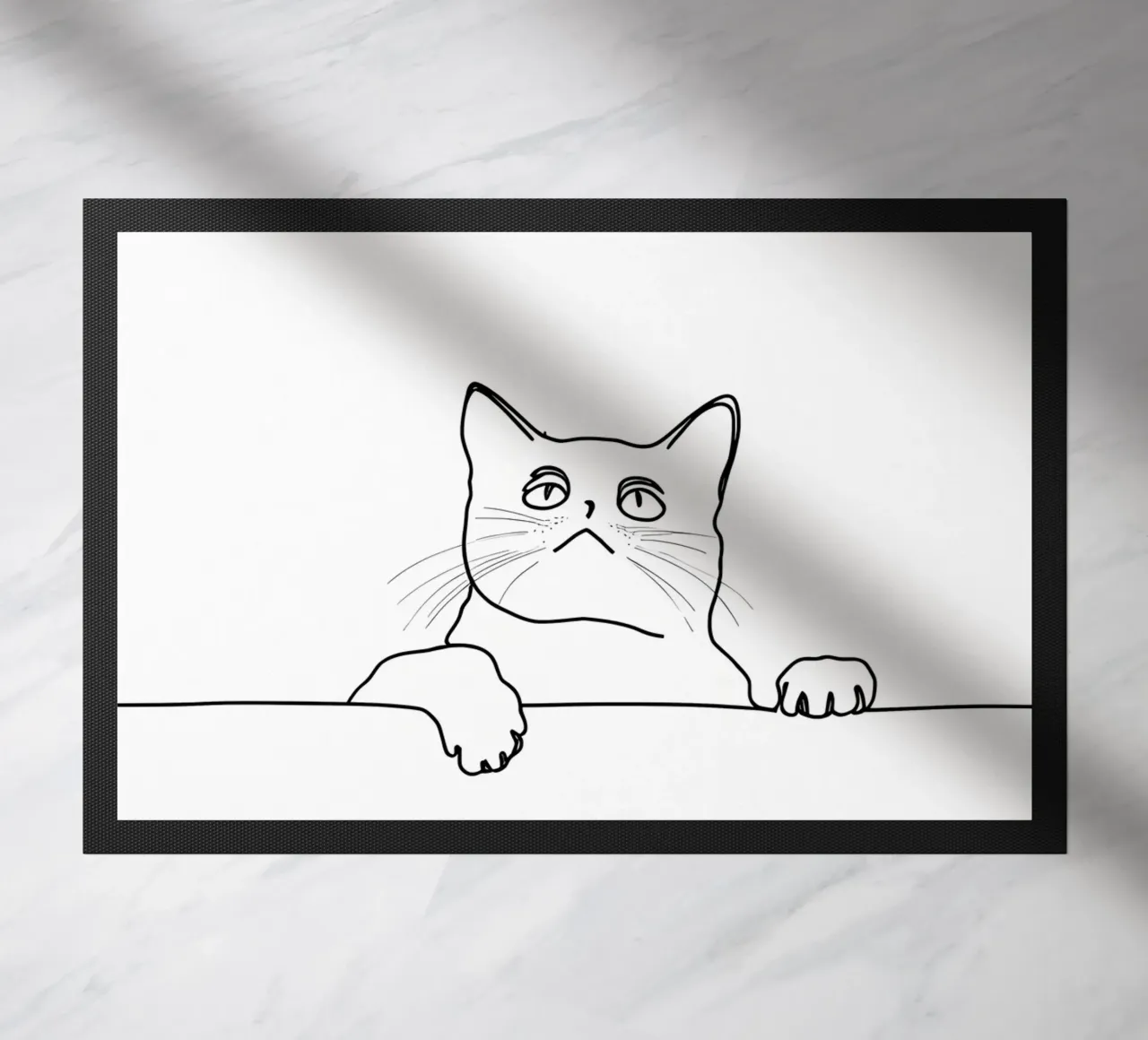 Minimalist Line Drawing of a Cat Looking at the Wall doormat by Viv Line Art