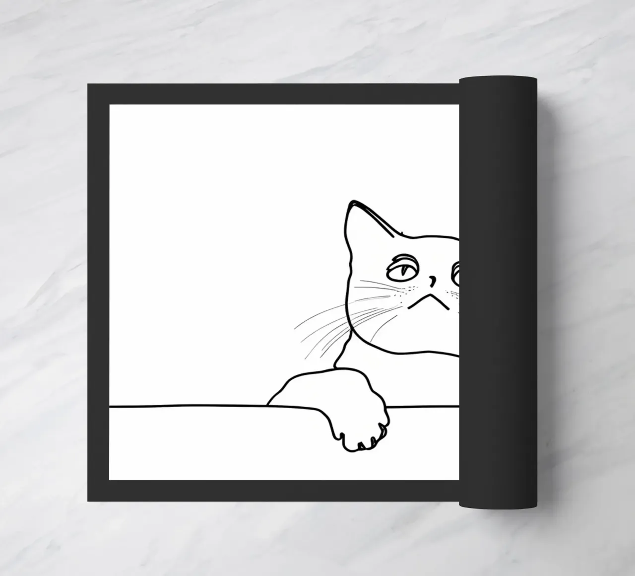 Minimalist Line Drawing of a Cat Looking at the Wall doormat by Viv Line Art