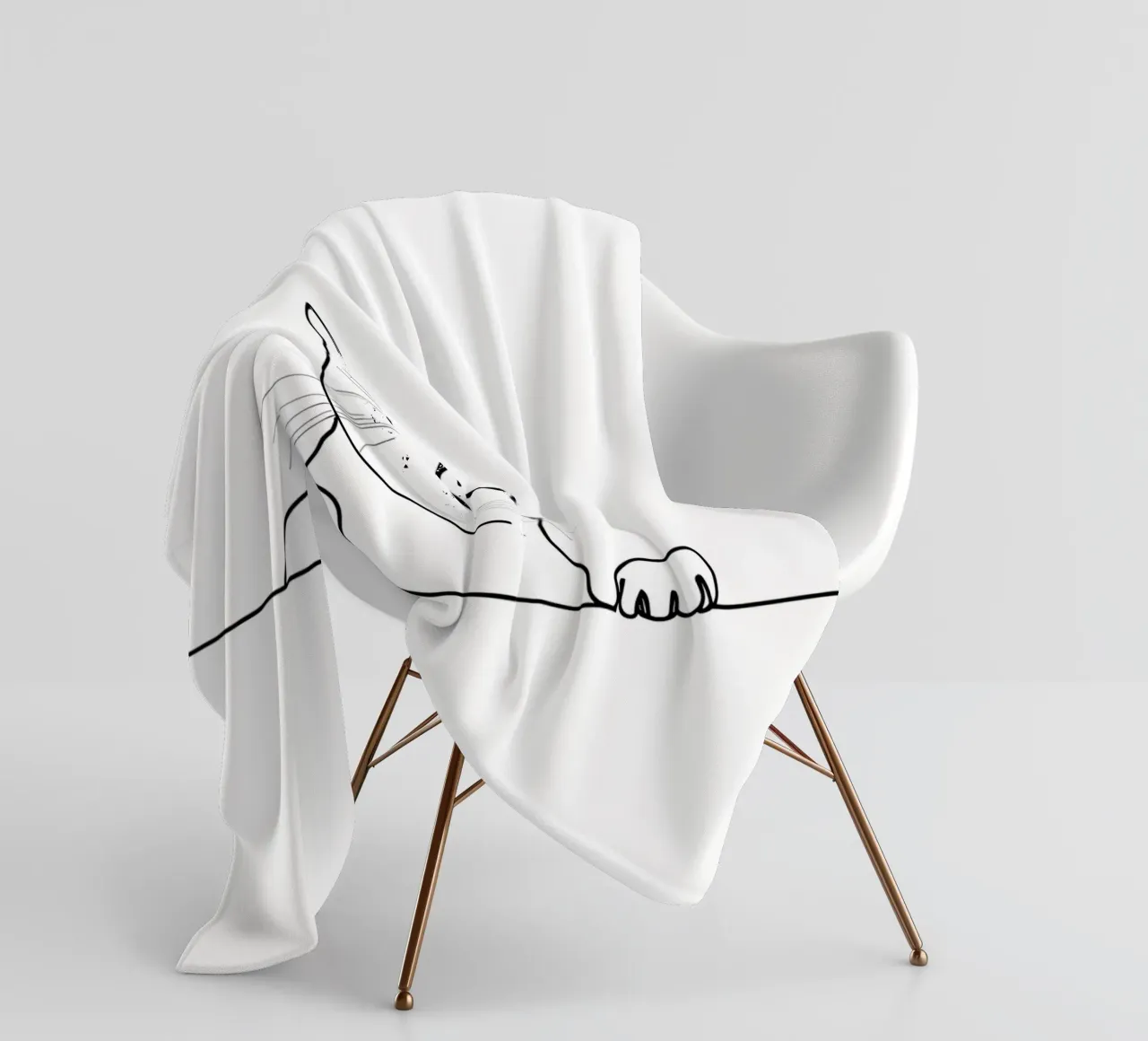 Minimalist Line Drawing of a Cat Looking at the Wall fleece blanket by Viv Line Art