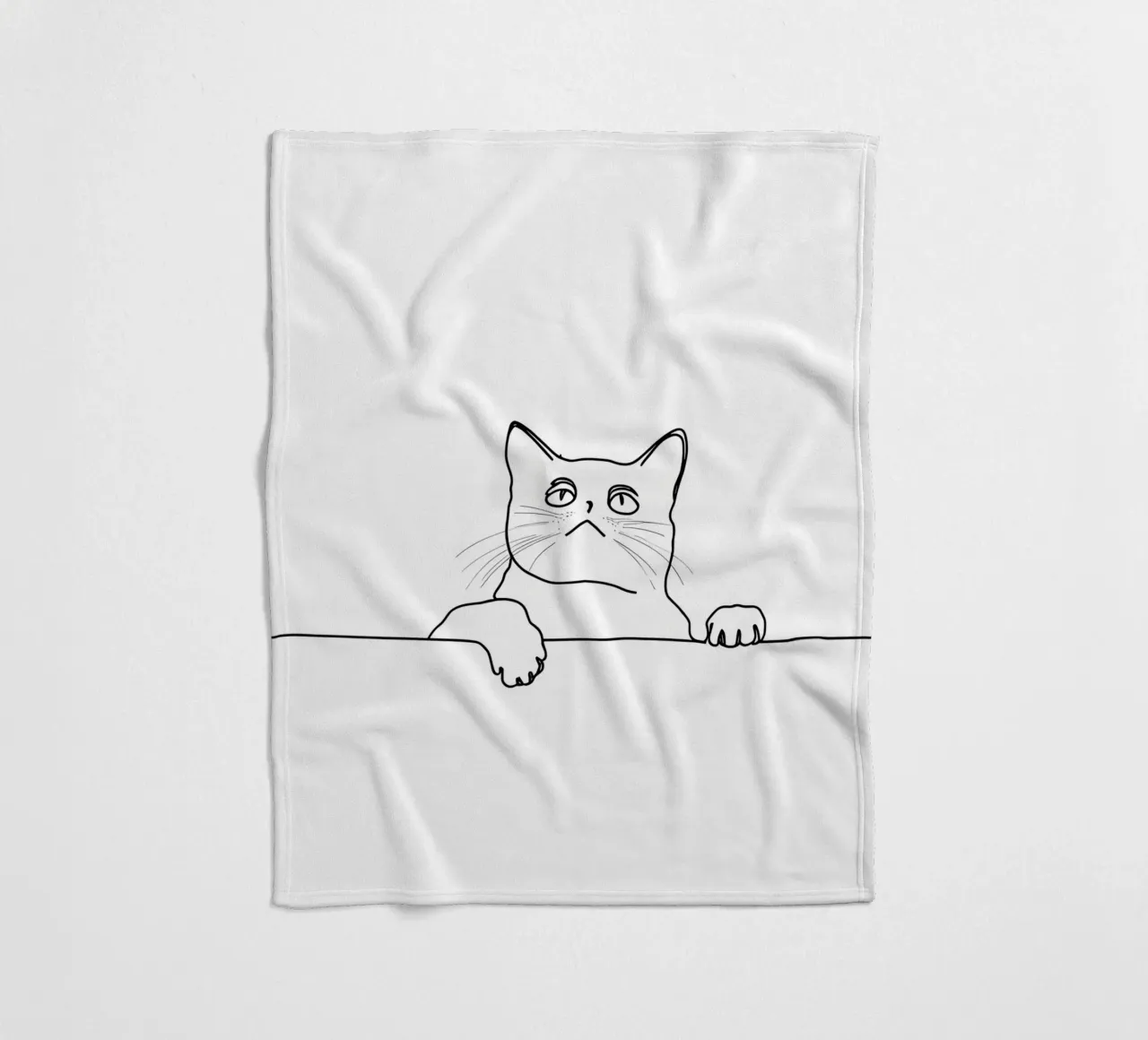 Minimalist Line Drawing of a Cat Looking at the Wall fleece blanket by Viv Line Art