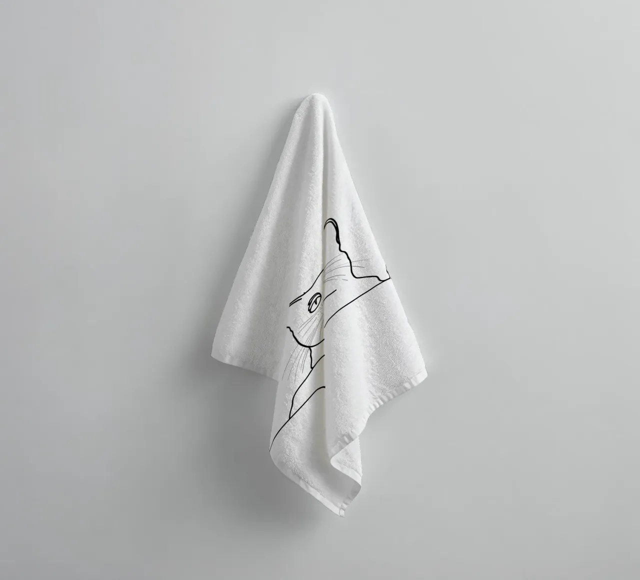 Minimalist Line Drawing of a Cat Looking at the Wall towel by Viv Line Art