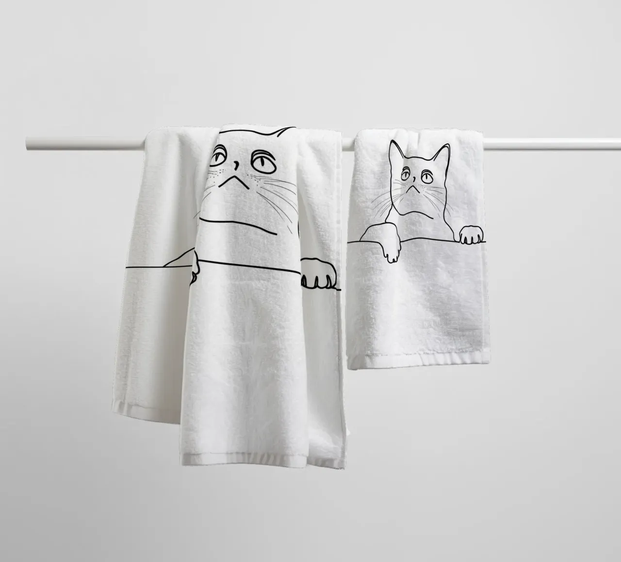 Minimalist Line Drawing of a Cat Looking at the Wall towel by Viv Line Art