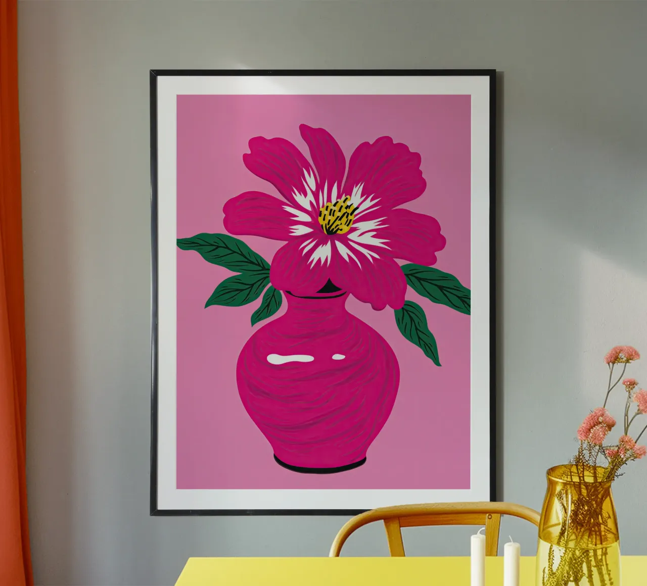 Natura morta di ibisco rosa poster con telaio in plastica da Autofocus