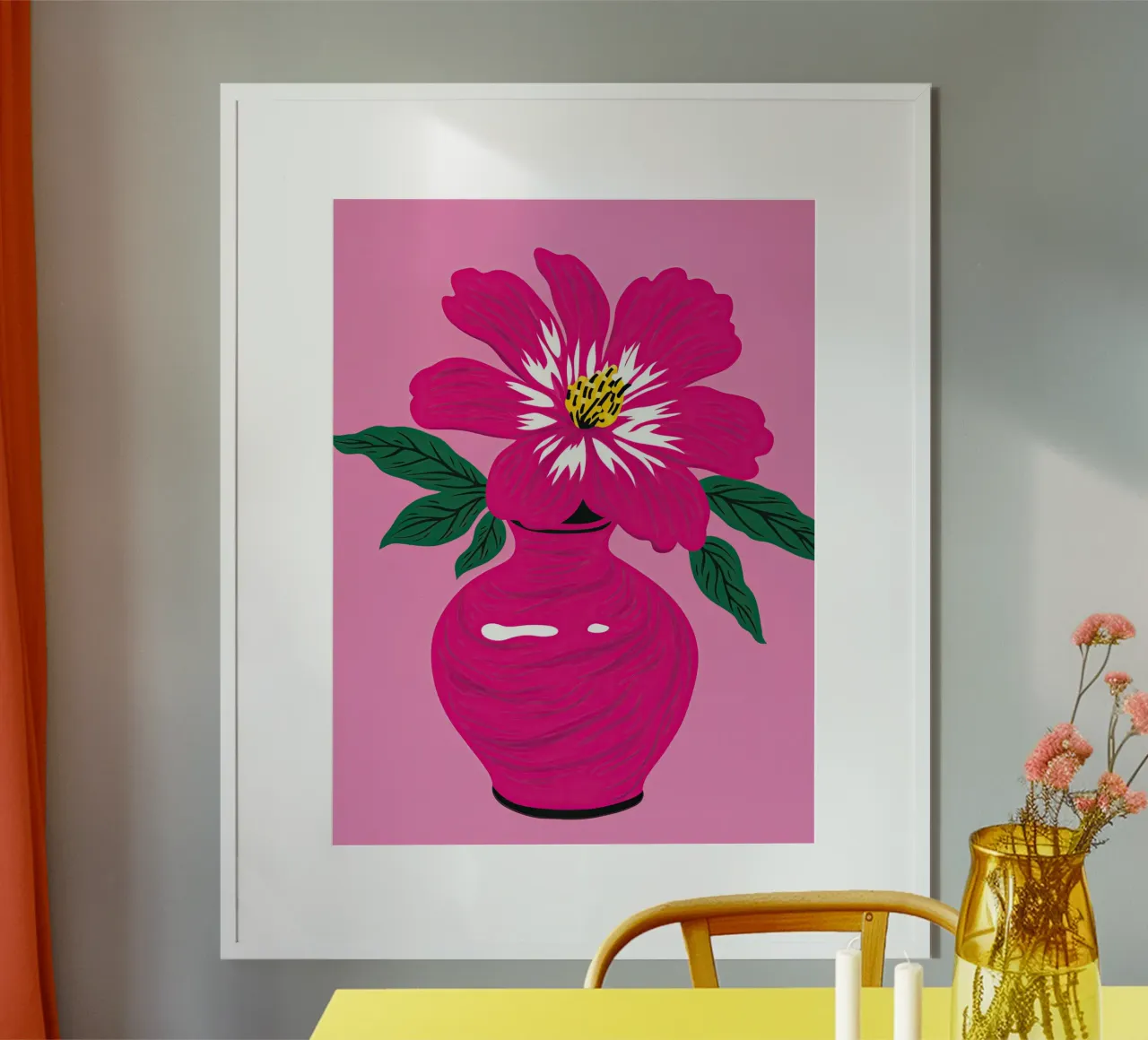 Natura morta di ibisco rosa poster con telaio in plastica da Autofocus