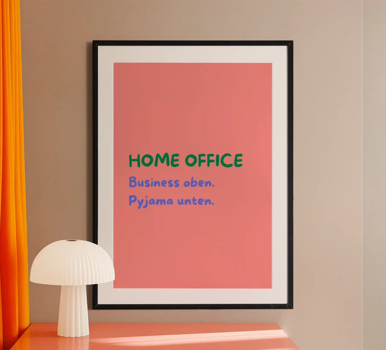 Home Office: Business Oben, Pyjama Unten | Fun Print poster con telaio in alluminio da PrintCessStudio