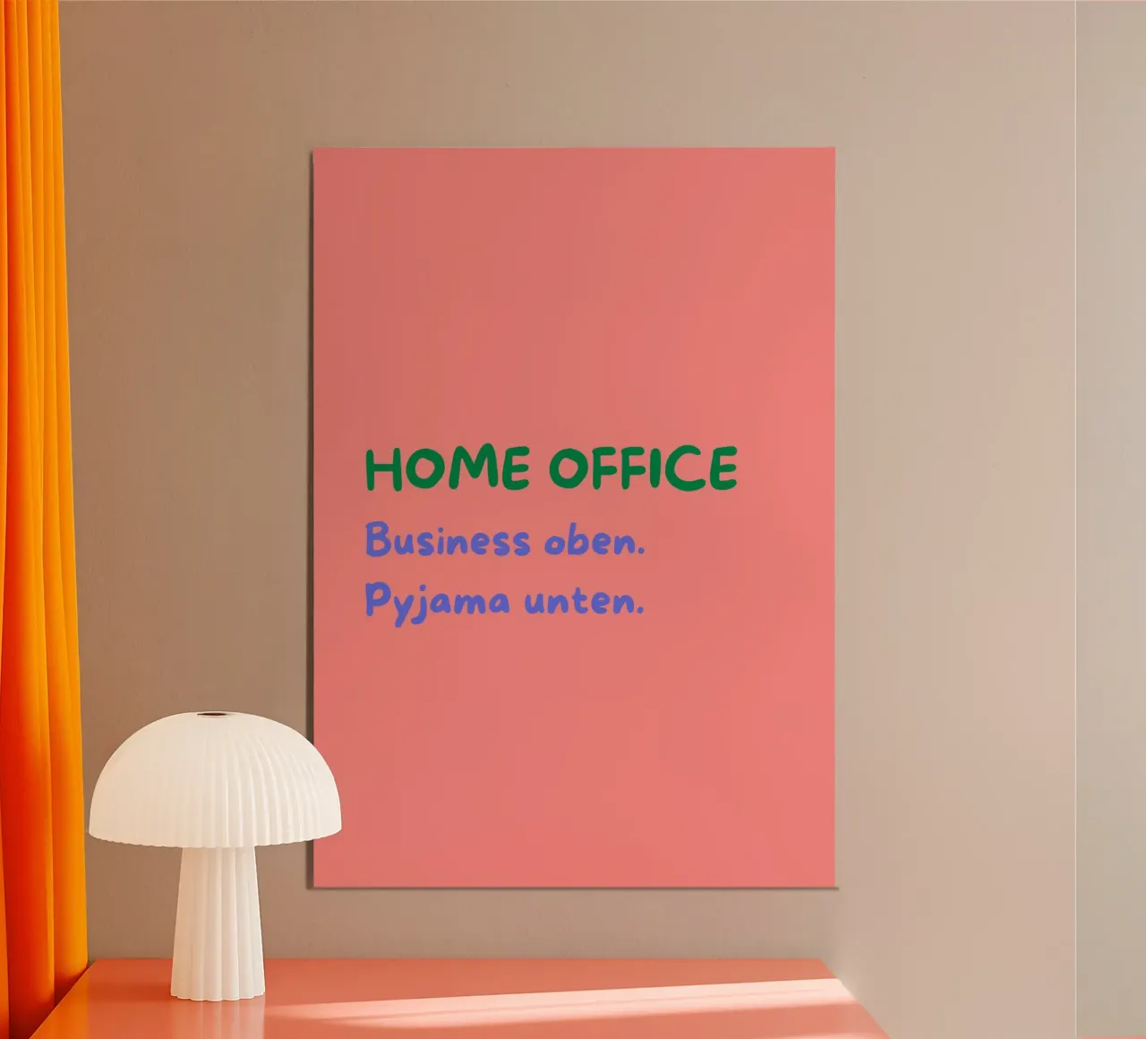 Home Office: Business Oben, Pyjama Unten | Fun Print poster con telaio in alluminio da PrintCessStudio