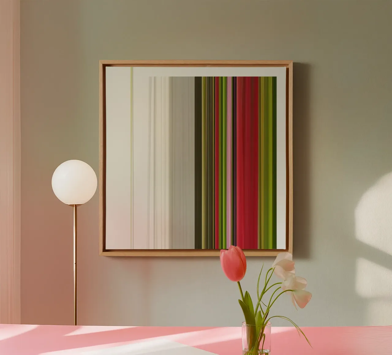 the stripes of the day · green red tela con Cornice a cassetta da Marko Köppe