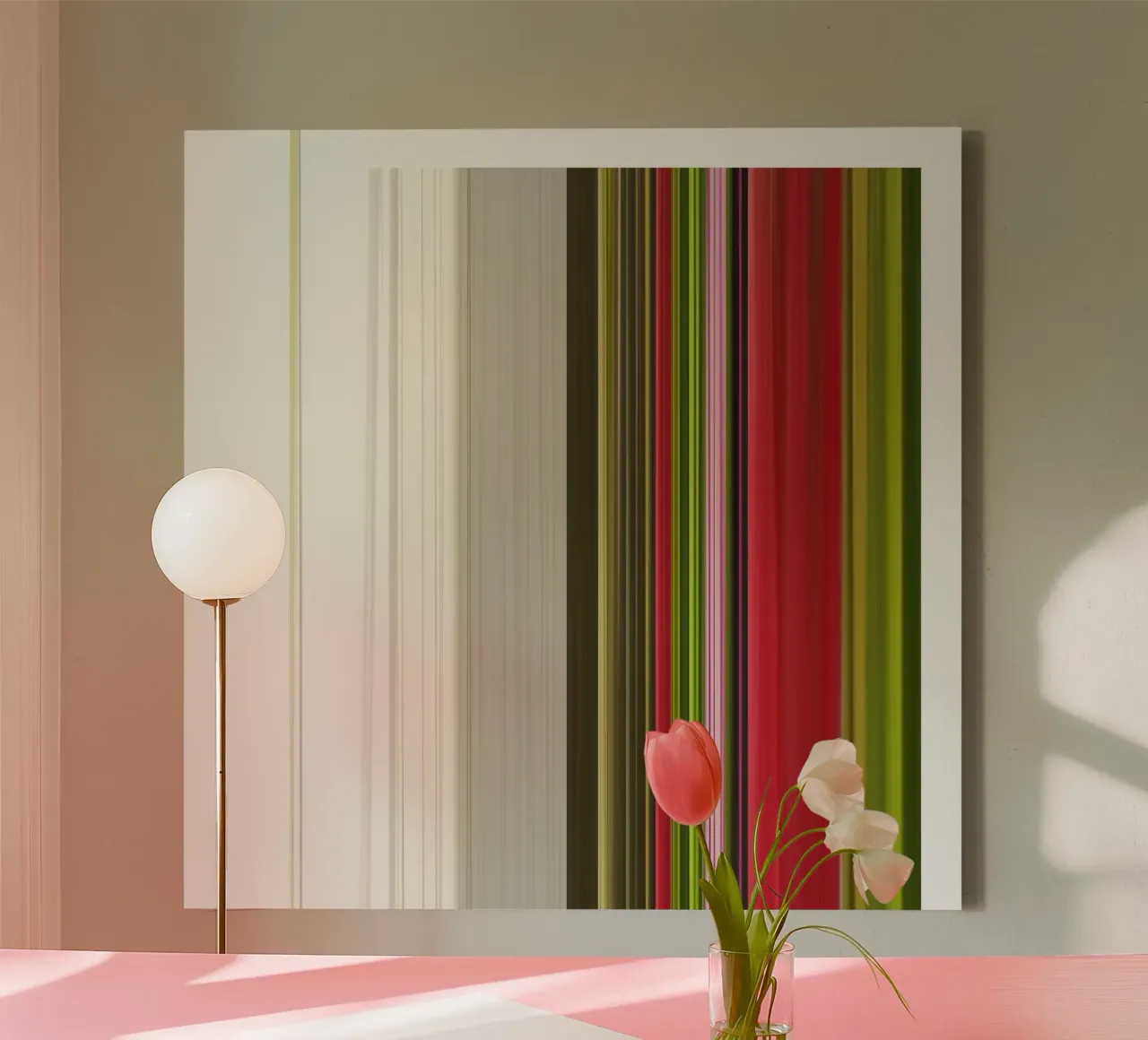 the stripes of the day · green red tela con Cornice a cassetta da Marko Köppe