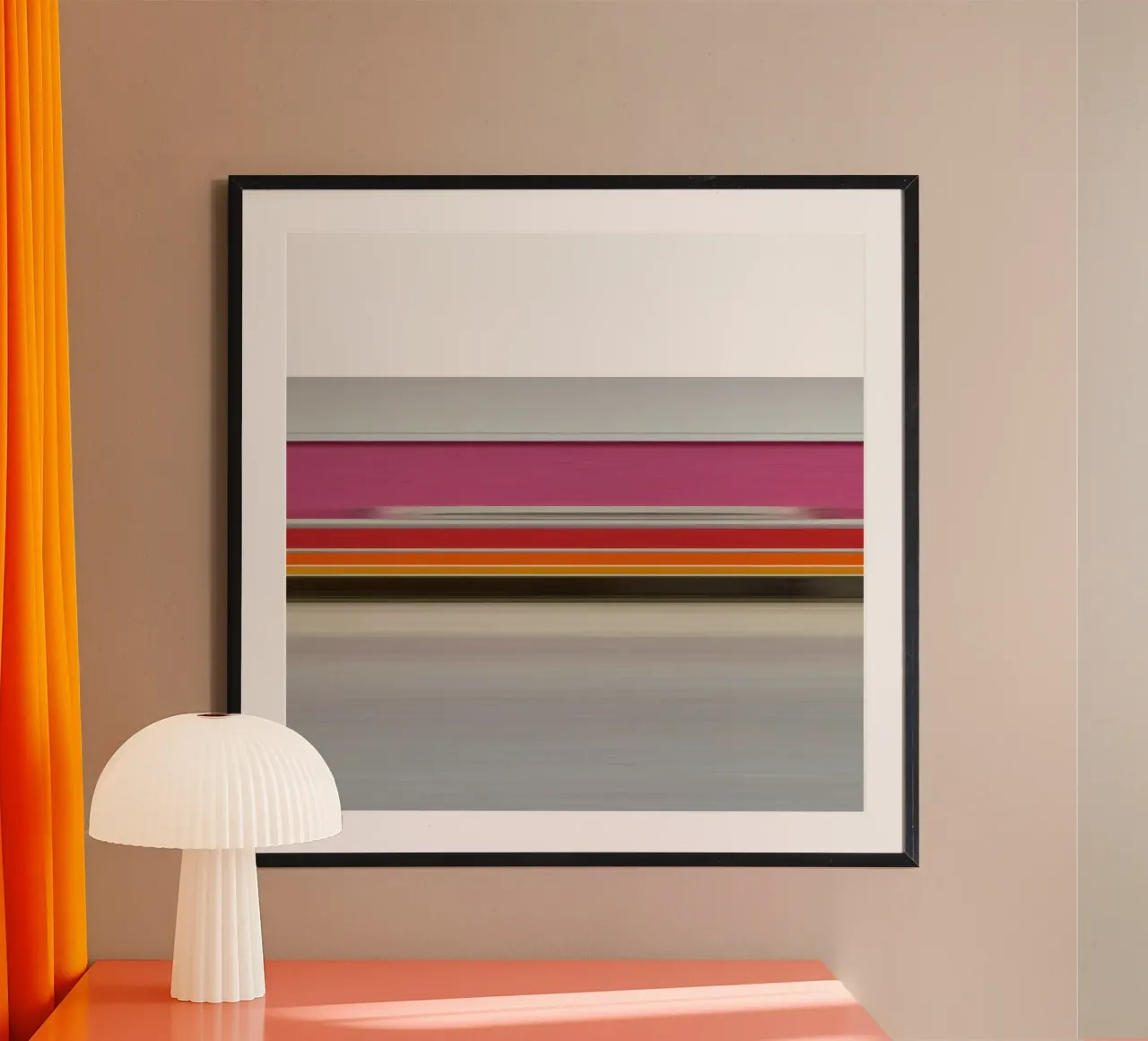 the stripes of the day · pink morning poster con telaio in legno da Marko Köppe