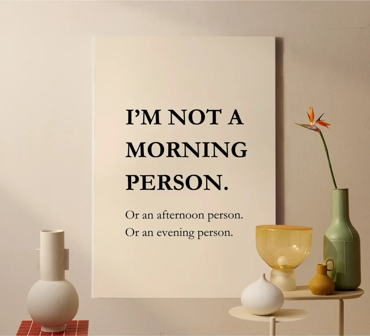 I'm not a morning person | Funny Quote Typography Print tela con Cornice a cassetta da PrintCessStudio