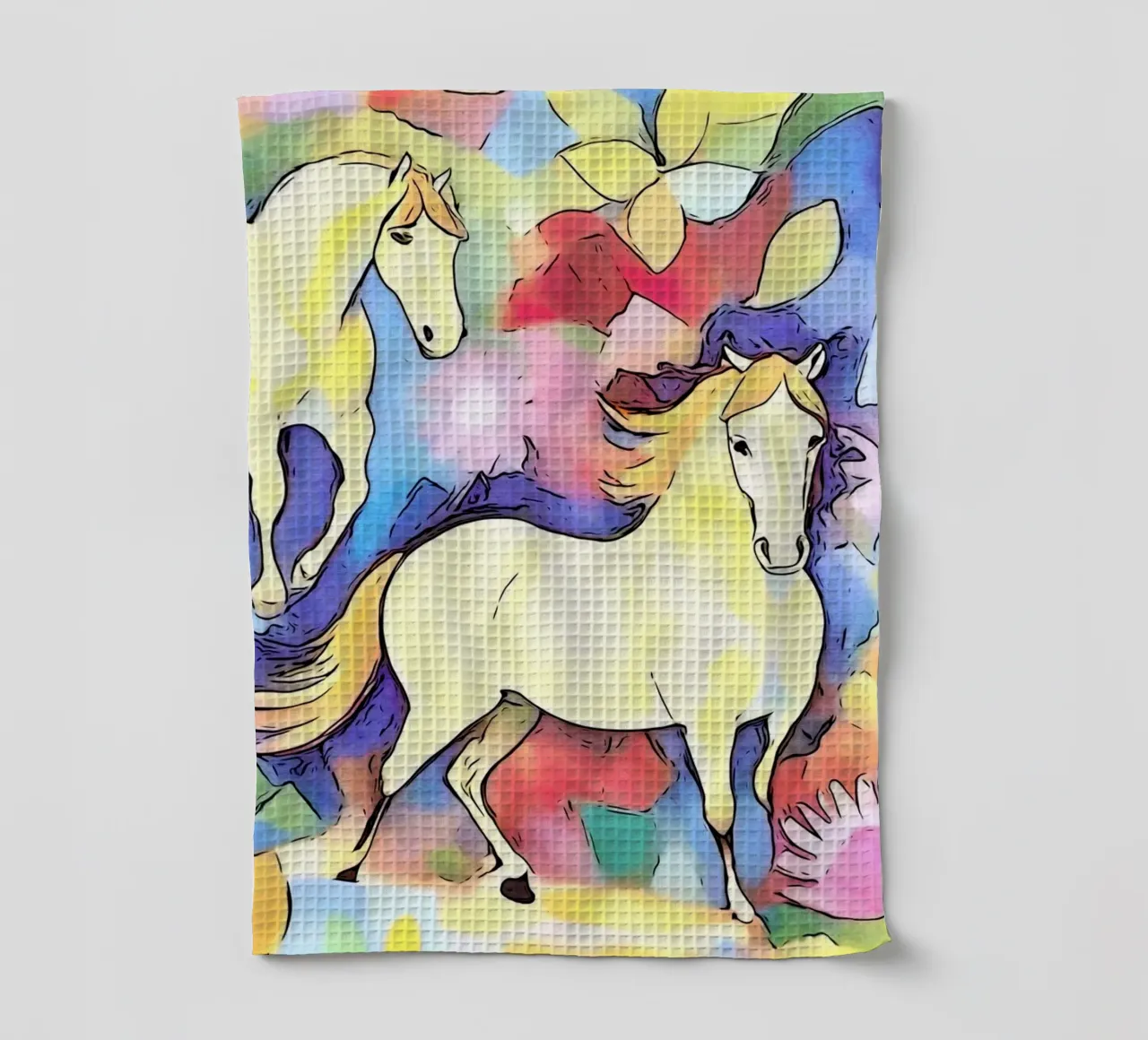 Paarden in het bloemenveld theedoek van ZAMART