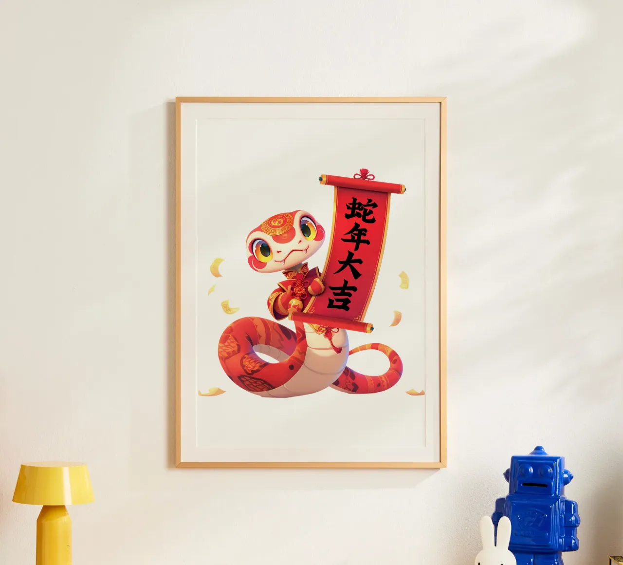 Cartone animato del serpente cinese di tendenza poster con telaio in alluminio da Urban Life