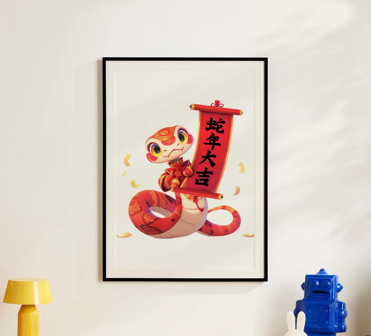 Cartone animato del serpente cinese di tendenza poster con telaio in alluminio da Urban Life
