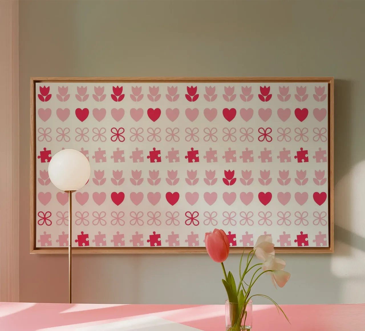 Design San Valentino, design. Colore rosa e simboli d'amore tela con Cornice a cassetta da CreatedbySon