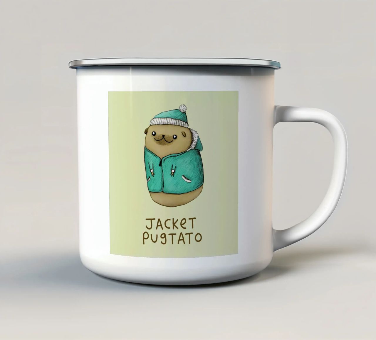 Jacket Pugtato tazza in smalto da Sophie Corrigan