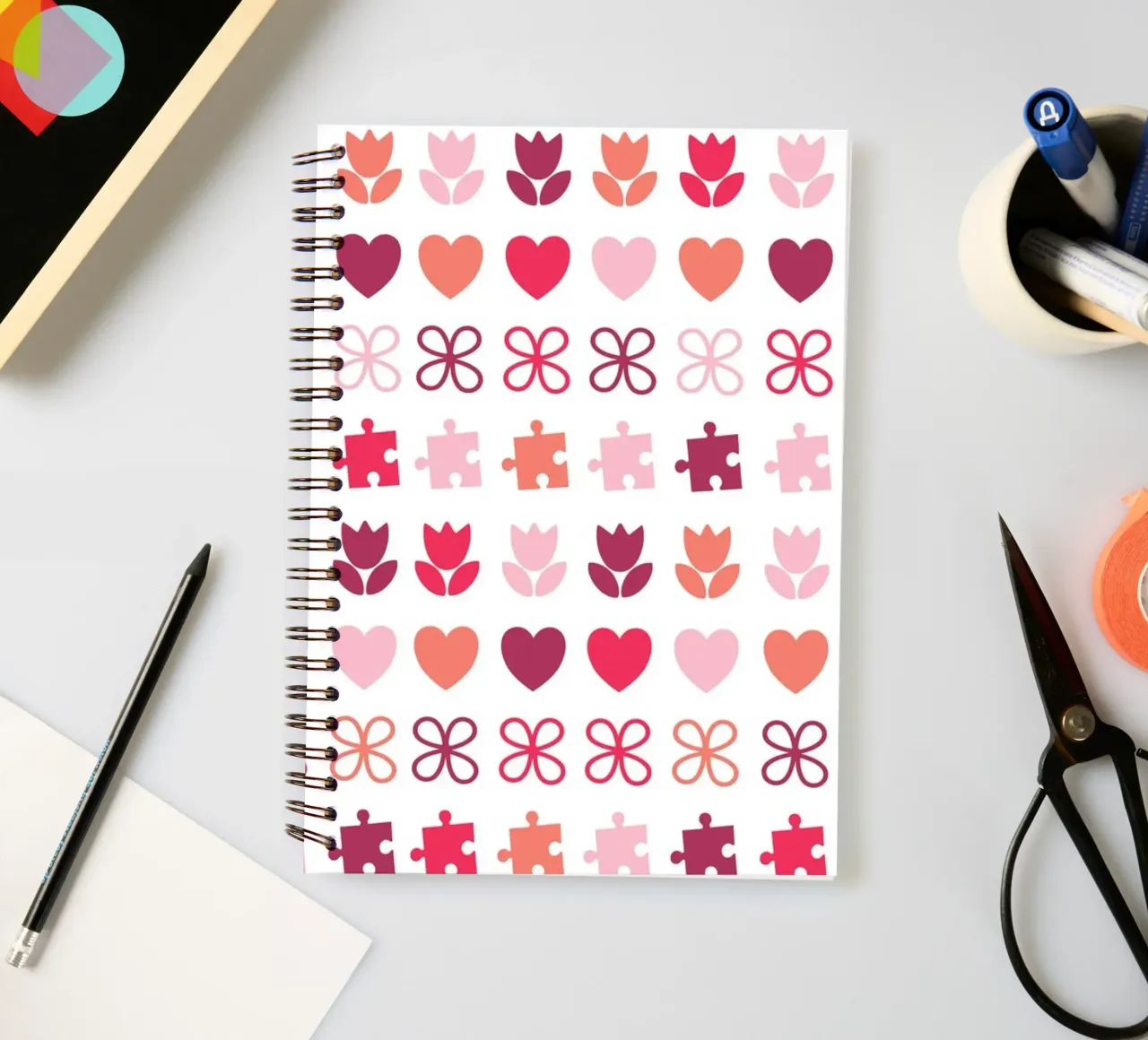 Valentine's Day design. Purple, pink colours, love symbols spiral notebook by CreatedbySon
