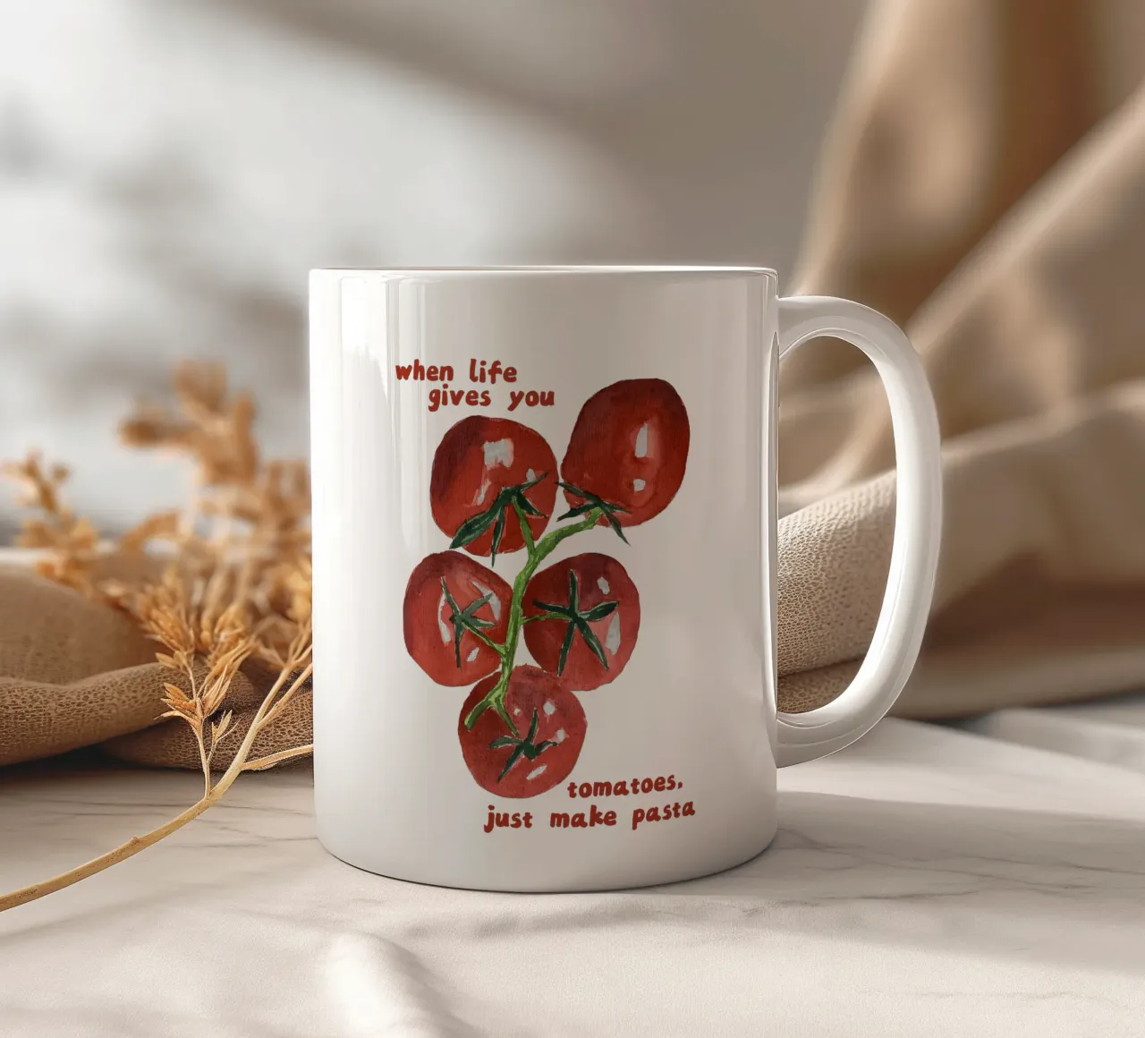 Quando la vita ti dà i pomodori, fai la pasta - Citazione tazza in ceramica da Peaches Art Prints
