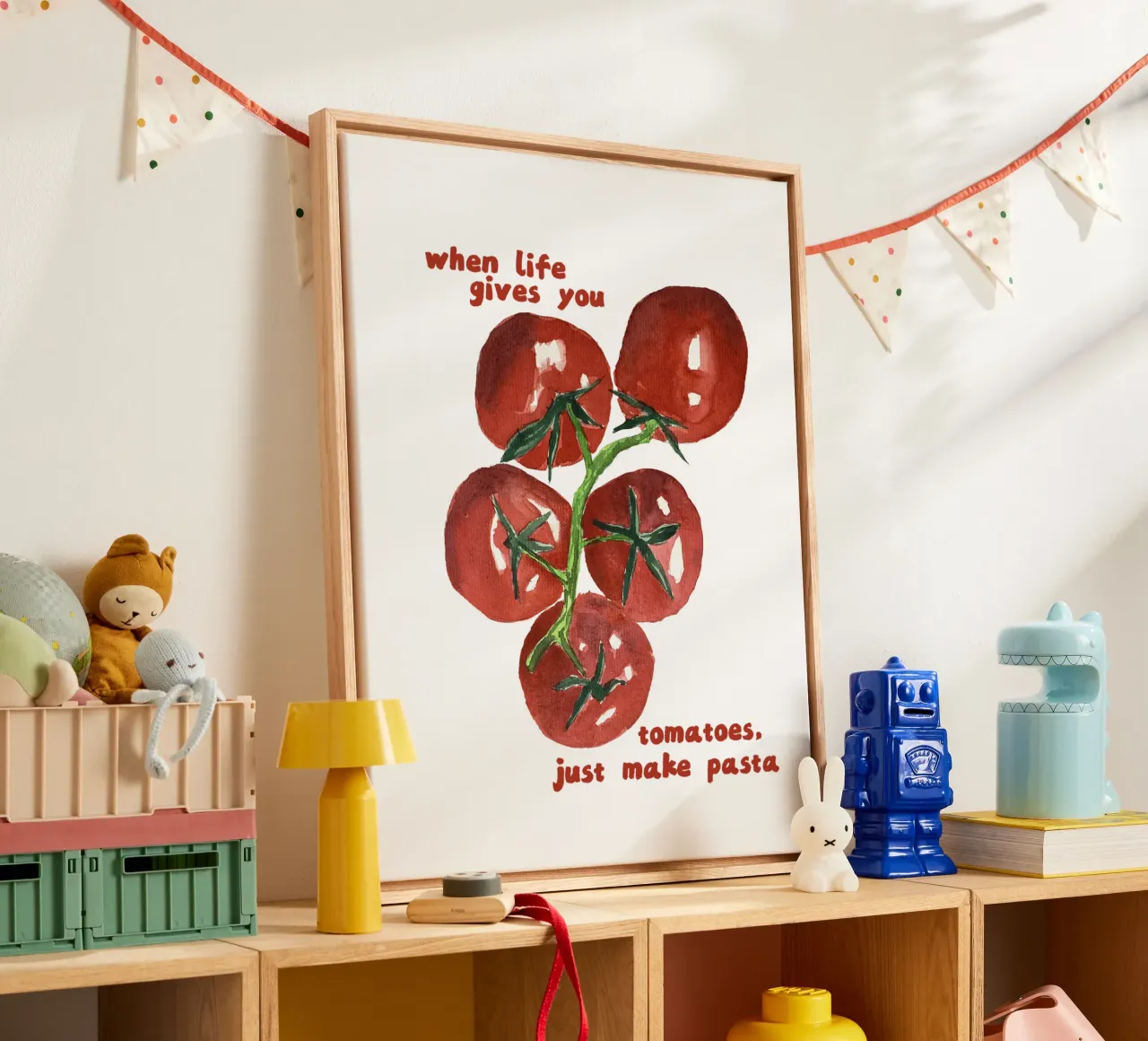 Wenn das Leben dir Tomaten gibt, mach Pasta - Zitat Leinwand mit Schattenfugenrahmen von Peaches Art Prints